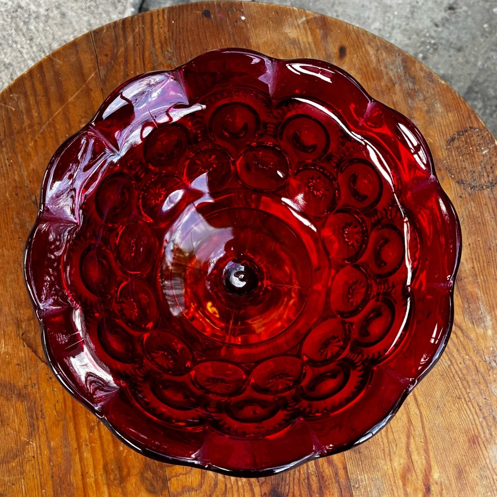 Vintage Victorian Orange Red Amberina Glass Compote Bowl Rare Find - Picture 8 of 11